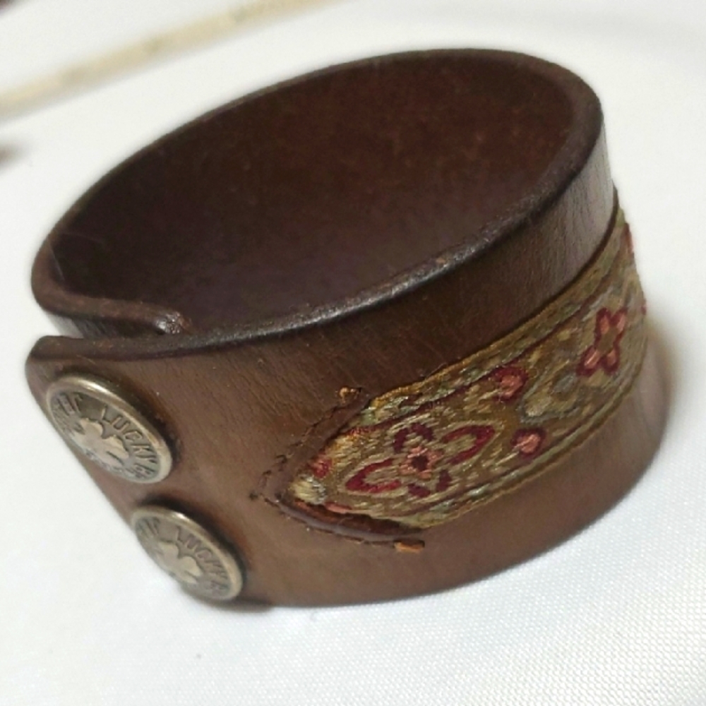 Lucky Brand Jeans Brown Leather Cuff Bracelet with Snaps